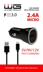Autonabíječka Fast Charging USB (2,4A) + datový kabel Micro USB, černá
