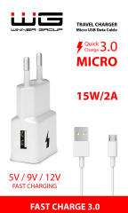 Síťová nabíječka Fast Charging (2,0A) + datový kabel Micro-USB, bílá