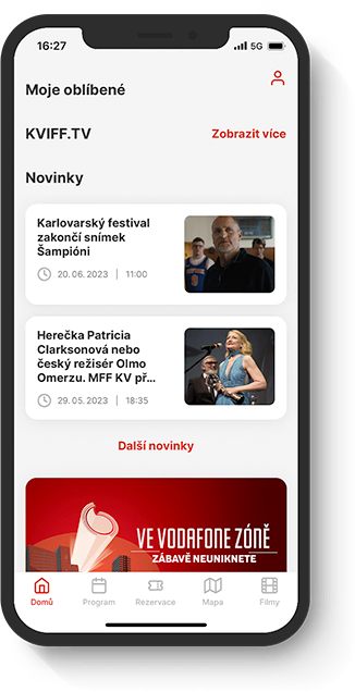 Screenshot z aplikace Vodafone KVIFF Guide