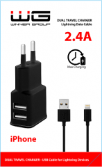 Síťová nabíječka DUAL USB (2,4A) + datový kabel lightning, černá