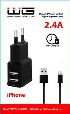 Síťová nabíječka DUAL USB (2,4A) + datový kabel lightning