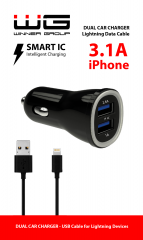 Autonabíječka 2xUSB Qualcomm QC 3.0 (5,4A) + datový kabel lightning, černá