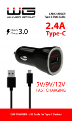 Autonabíječka Fast Charging USB (2.4A) + kabel Type C, černá
