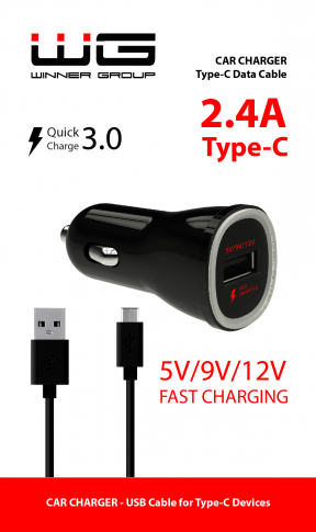 Autonabíječka Fast Charging USB (2.4A) + kabel Type C