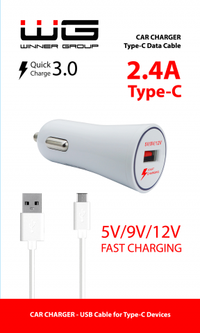 Autonabíječka Fast Charging USB 2,4A + kabel Type C