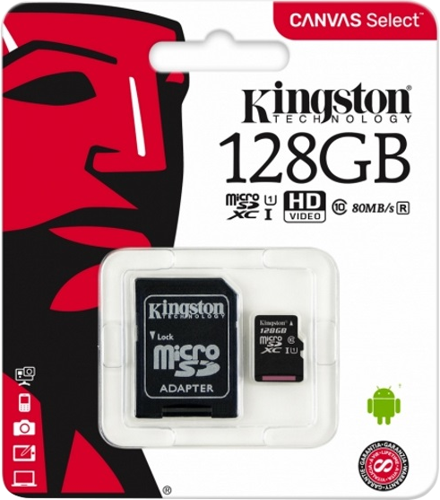 Paměťová karta Kingston Micro SDXC karta 128GB Class10 80R + S černá