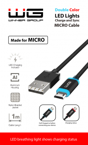 Datový LED light kabel Micro USB 1m