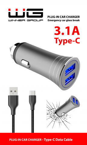 Autonabíječka 2x USB (3.1A) + datový kabel Type C