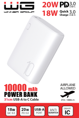 Powerbank 10000 mAh ultra small + QC3.0 + PD 20W output and input, bílá