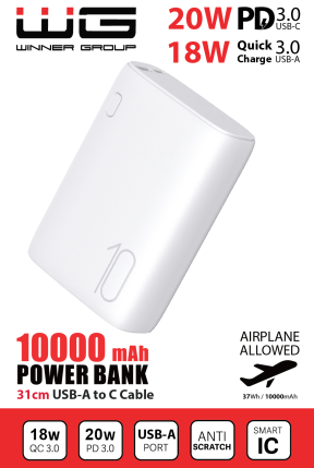 Powerbank 10000 mAh ultra small + QC3.0 + PD 20W output and input