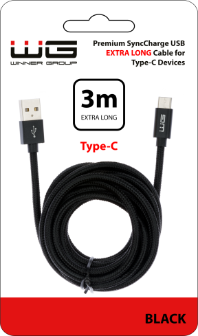 Datový kabel Type-C - USB-A 3m nylon braided
