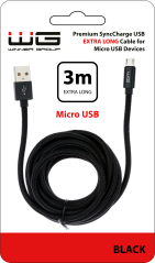 Datový kabel Micro USB - USB-A 3m nylon braided, černá