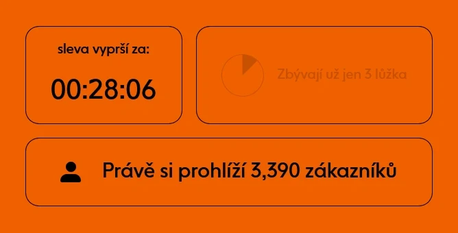 Ukázka manipulativních technik - počet zákazníků se zájmem o stejné zboží, ubývající počty lůžek, odpočet slevy