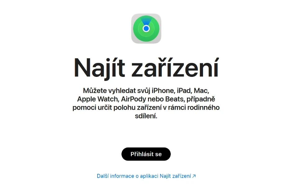 Screenshot obrazovky aplikace Najít zařízení od Apple Screenshot obrazovky aplikace Najít zařízení od Apple