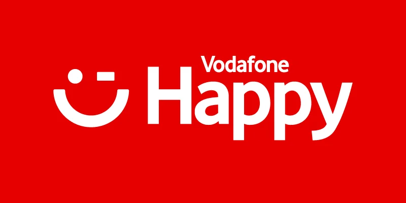 Logo programu Vodafone Happy na červeném pozadí