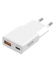Síťová nabíječka Ultra Slim GaN 1xUSB-C 30W, 1xUSB-A 18W bílá