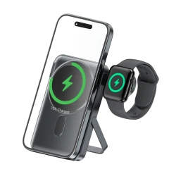 Powerbank 10000 mAh s nabíjecím slotem na Apple Watch a stojánkem černá